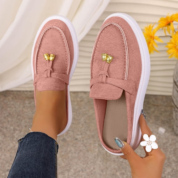 BRGZLK Women's Slip On Mule Shoes Summer 2026 Trendy Round Toe Comfortable Lightweight Versatile Backless Slide Shoes Flats for Work Walking Pink 6.5