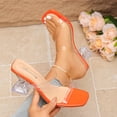 thumbnail image 1 of BRGZLK Women's Square Toe Sandals Summer Novel Fashion Clear Strap Patent Rhinestone Heel Chunky Heel Backless Slip On Dress Shoes Orange 7, 1 of 8
