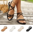 thumbnail image 1 of BRGZLK Women 's Strappy Flat Sandals Casual Flat Bottomed Slim Strap Roman Beach Plus Size Shoes Dressy Open Toe Ankle Strap Summer Trendy Beach Thong Slides Vacation Outdoor Shoes, 1 of 7