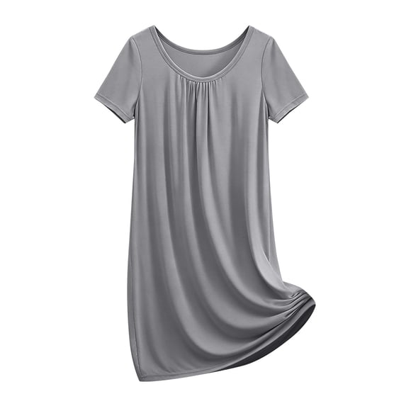 BRGZLK Women's Summer Casual Fashion Solid Color Crew Neck Short Sleeve Mini Dress Nightgown