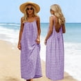 thumbnail image 1 of BRGZLK Women's Summer Linen Halter Dress Casual Trendy Plaid Loose-Fit Tank Maxi Dresses Boho Beach Backless Long Dress Camisole Sundress Purple XL, 1 of 5