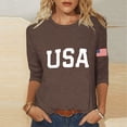 thumbnail image 1 of BRGZLK Women's Summer Tops Fashion Casual Independence Day USA Graphic Round Neck 3/4 Sleeve T-shirt Lightweight American Flag Loose Top 4th of July Brown S, 1 of 5