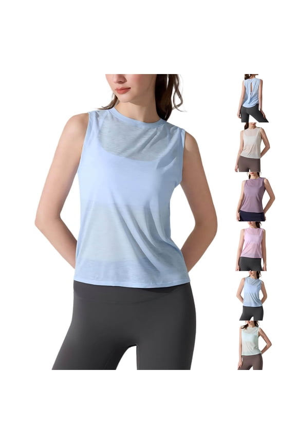 Women's Tank Tops Solid Color Workout Dry Fit Simple Slit Casual Sleeveless Athletic Gym Cropped Top Running Sports Yoga Active Round Neck Shirts
