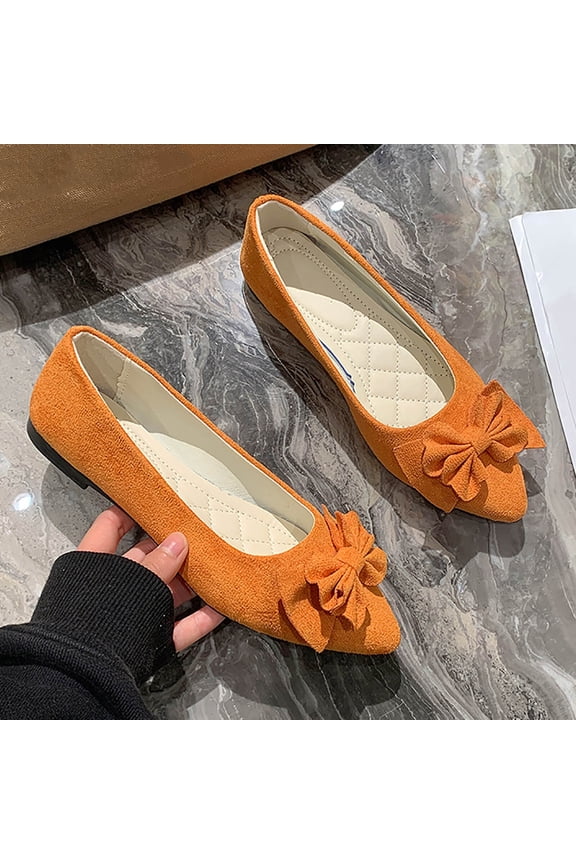 Women's Tile-Toe Flat Shoe Trendy Casual Solid Color Oversized Breathable Bowknot Ballet Flats Shoes for Work Office Wedding Orange 6.5