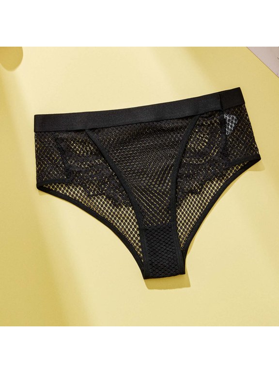 Women's Triangle Briefs Underwear 2026 Solid Color Mesh Cut-Out Mid-Rise Triangle Panties Breathable Comfortable Briefs Black L