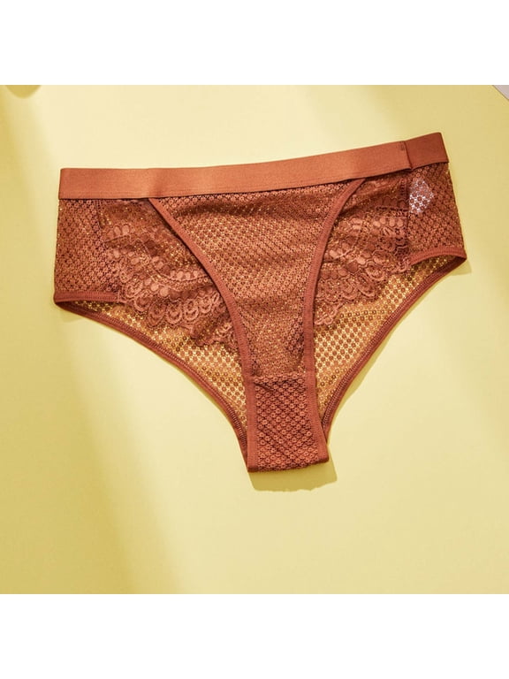 Women's Triangle Briefs Underwear 2026 Solid Color Mesh Cut-Out Mid-Rise Triangle Panties Breathable Comfortable Briefs Brown M