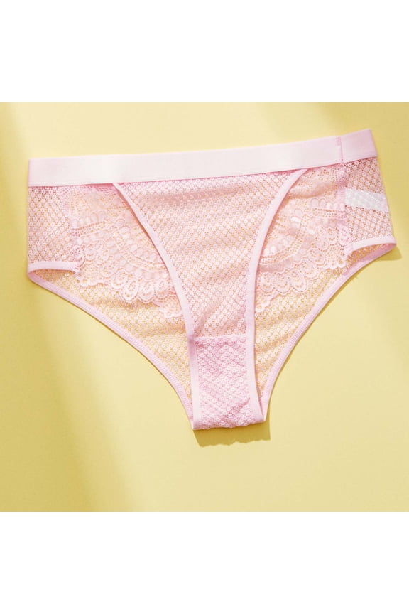Women's Triangle Briefs Underwear 2026 Solid Color Mesh Cut-Out Mid-Rise Triangle Panties Breathable Comfortable Briefs Pink M