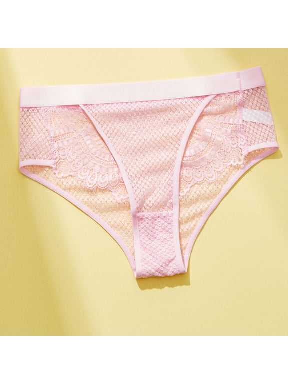 Women's Triangle Briefs Underwear 2026 Solid Color Mesh Cut-Out Mid-Rise Triangle Panties Breathable Comfortable Briefs Pink M