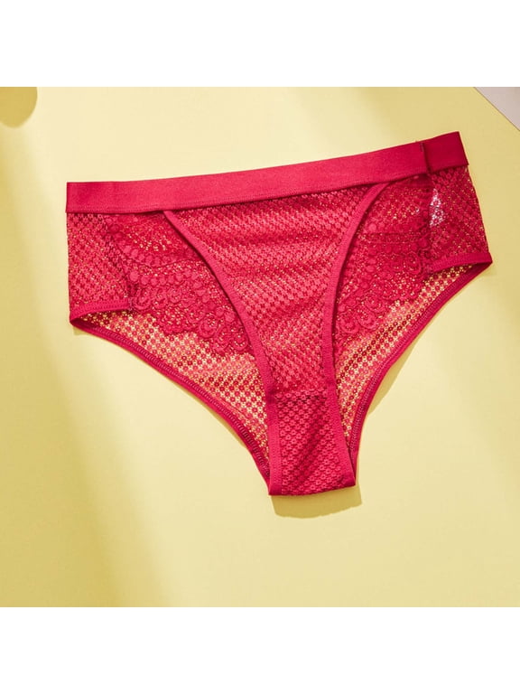 Women's Triangle Briefs Underwear 2026 Solid Color Mesh Cut-Out Mid-Rise Triangle Panties Breathable Comfortable Briefs Red S