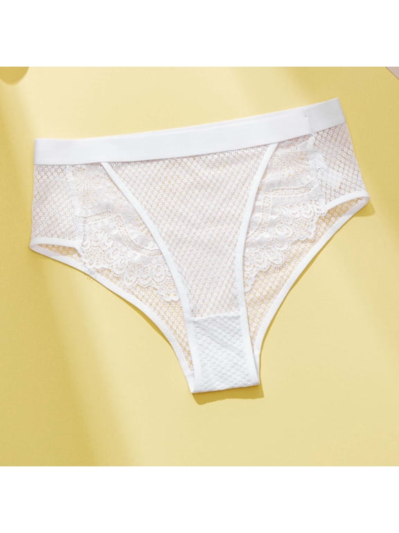 Women's Triangle Briefs Underwear 2026 Solid Color Mesh Cut-Out Mid-Rise Triangle Panties Breathable Comfortable Briefs White M