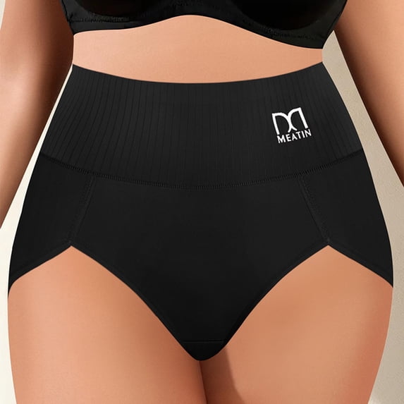 BRGZLK Women's Underwear High Waisted Tummy Control Elastic Briefs Soft Comfortable Full Coverage Breathable Postpartum Triangle Panties Black L