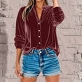 thumbnail image 1 of BRGZLK Women's V-Neck Long Sleeve Loose Button Golden Velvet Tunic Summer Blouse With No Pocket Wine XXXL, 1 of 5