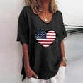 thumbnail image 1 of BRGZLK Women's V Neck T-Shirts Summer American Flag Printed Tees Casual Short Sleeves V Neck Loose Blouse Tops Black L, 1 of 5
