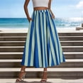 thumbnail image 1 of BRGZLK Women's Vintage Striped Midi Skirt Summer Trendy Loose Breathable Elastic High Waisted A Line Flowy Office Casual Skirt Navy S, 1 of 6