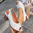 thumbnail image 1 of BRGZLK Women's Wedge Heel Sandals Summer Casual Cut-Out Versatile Peep Toe Plus Size Solid Color Round Toe Ankle Strap Chunky Heel High Heel Sandals White 9.5, 1 of 8
