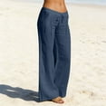 thumbnail image 1 of BRGZLK Women's Wide Leg Linen Pants Solid Color Drawstring Pleated Casual Soft Comfy Cotton Linen Long Pants with Pocket Navy S, 1 of 5