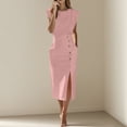 thumbnail image 1 of BRGZLK Women's Work Dresses Spring Sumemr Solid Color Sleeveless Cap Sleeve Round Neck Versatile Party Banquet Formal Business Elegant Work Dress with Pockets Pink L, 1 of 5