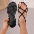 thumbnail image 1 of BRGZLK Women's Woven Flat Sandals Novel Trendy Strappy Dressy Ankle Strap Summer Solid Color Round Toe Comfortable Thong Sandals for Party Black 7, 1 of 8
