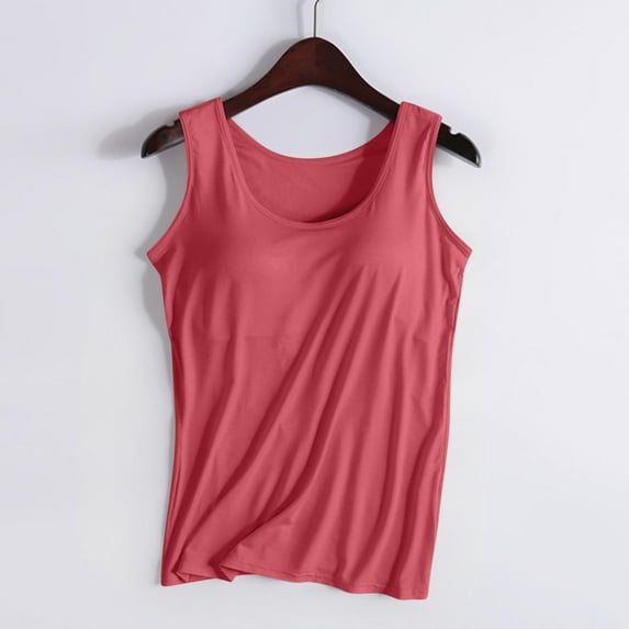 BRGZLK Womens 2025 Camisole Tops Trendy Solid U Neck Lightweight Sleeveless Shirts With Chest Pad No Steel Rings Bottom Underwear Yoga Sports Tank Hot Pink L
