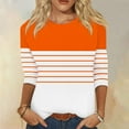 thumbnail image 1 of BRGZLK Womens 3/4 Length Sleeve Tops Fashion Striped Printed Tee Loose Round Neck Casual Basic T Shirt Orange XL, 1 of 5