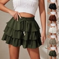 thumbnail image 1 of BRGZLK Womens A Line Ruffle Layered High Waisted Flowy Mini Skirt Solid Color Casual Lightweight Elastic Drawstring Waist, 1 of 7