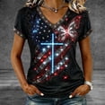 thumbnail image 1 of BRGZLK Womens American Flag T Shirt Summer Trendy USA Star Stripes Independence Day V Neck Short Sleeve Casual Patriotic Tees Shirt Womens Vacation Outfits Red K XL, 1 of 5