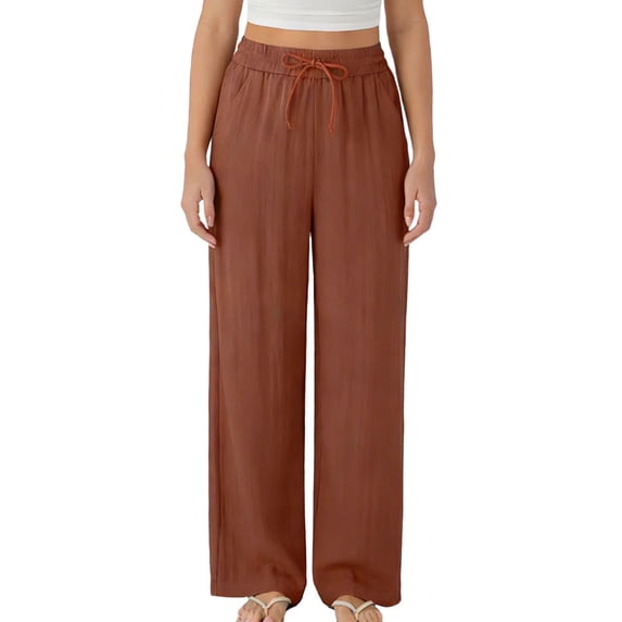 BRGZLK Womens Casual Pants Wide Leg High Waisted Pant with Adjustable Drawstring Solid Loose Fit Trousers with Pockets