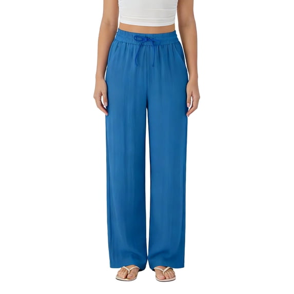 BRGZLK Womens Casual Pants Wide Leg High Waisted Pant with Adjustable Drawstring Solid Loose Fit Trousers with Pockets