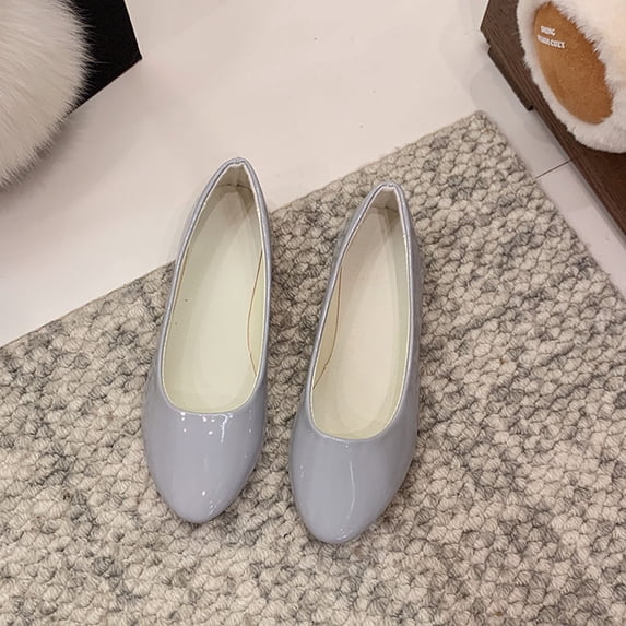BRGZLK Womens Chelsea Shoes Fashionable Casual Flat Bottomed Pointed Shoes Plus Size Solid Color Cute Patent Leather Slip On Evening Dress Work Shoes Gray 6.5