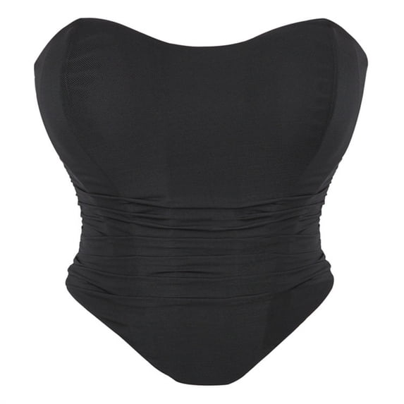 BRGZLK Womens Corset Tops Summer Solid Color Bust Support Tummy Control Going Out Strapless Bustier Shapewear Top for Party Black L