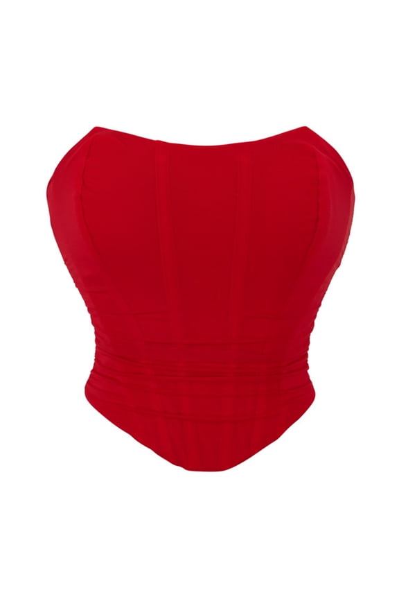 Womens Corset Tops Summer Solid Color Bust Support Tummy Control Going Out Strapless Bustier Shapewear Top for Party Red L