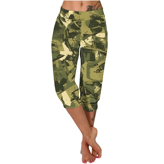BRGZLK Womens Elastic Waisted Sweatpants Trendy Floral Print High Waist Beach Vocation Sports Seven Points Pants with Pocket D S