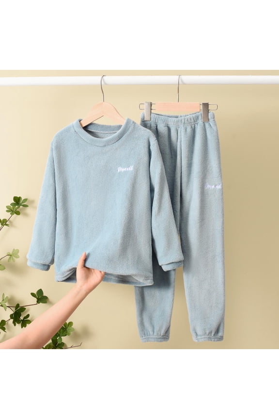 Womens Fleece Fuzzy Homewear Sets 2 Piece Long Sleeve Warm Fluffy Cozy Soft Cute Sherpa Loungewear Blue 3-4 Years
