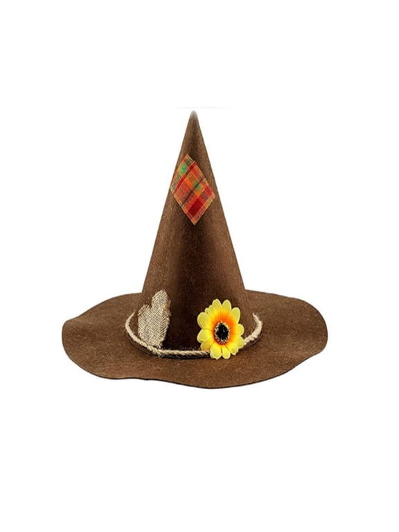 Womens Halloween Scarecrow Hat Stylish Cute Sunflower Felt Scarecrow Witch Costume Wizard Cap Witch Costume Accessory, Women Halloween Costume Coffee Free Size