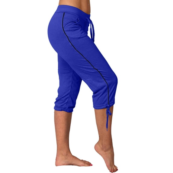BRGZLK Womens Joggers Pants Mid Waist Drawstring Leg Cuff Seven Points Pants with Side Pockets Stretchable Lounge Track Pants Blue S