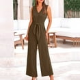 thumbnail image 1 of BRGZLK Womens Linen Cotton Jumpsuits Clearance Summer Fashion Solid Casual V Neck Sleeveless Belted High Waist Long Pants Rompers Brown S, 1 of 8