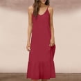 thumbnail image 1 of BRGZLK Womens Linen Maxi Dress Summer V Neck Sleeveless Spaghetti Strap Sundresses Lightweight Loose Breathable Flowy Beach Sundress Red M, 1 of 6