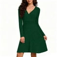 thumbnail image 1 of BRGZLK Womens Long Sleeve Dress Ribbed Knit V Neck Long Sleeve Dresses A Line Wrap Dress Fall Business Casual Solid Dress Outfits Green M, 1 of 5