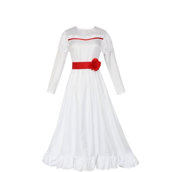 BRGZLK Womens Maxi Dress Halloween Cosplay Costume Trendy Long Sleeve Crewneck Slim Fit Comfort Dresses with Red Hair Bows Halloween Fancy Outfits White M