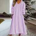 thumbnail image 1 of BRGZLK Womens Nightdress Solid Color Hooded Drawstring Plush Pocket Long Sleeve Round Neck Home Dress Long Nightgown Purple L, 1 of 5