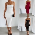 thumbnail image 1 of BRGZLK Womens Olid Color Hip Hugging Dress Sleeveless Summer Square Neck Slim Shoulder Casual Dresses Spaghetti Strap Double Lined Bodycon Maxi Dress, 1 of 7