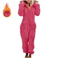 thumbnail image 1 of BRGZLK Womens Onesie Costume Plush Hooded Jumpsuit Sherpa Long Sleeve Hoodies Casual Winter Warm Zipper Rompers Homewear Hot Pink L, 1 of 5