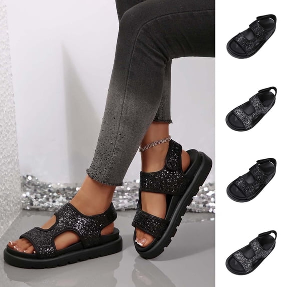 BRGZLK Womens Orthopedic Walking Sandals Casual Versatile Solid Color with Adjustable Hooks Open Toe Sports Sandals Breathable Knit Summer Shoes