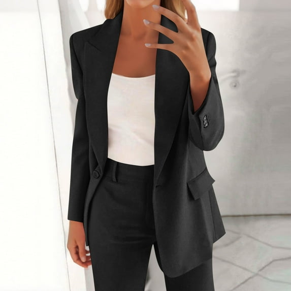 BRGZLK Womens Oversize Open Front Blazer Jacket Fashion Solid Color Long Sleeve Lapel Lightweight Casual Suit Jacket with Pockets Black XXL