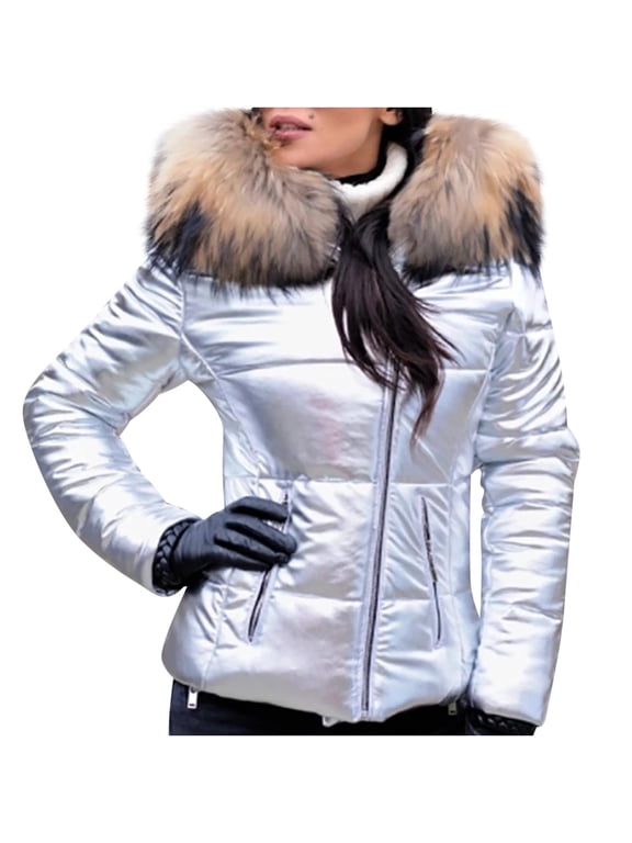 Womens Padded Hooded Short Parka Quilted Padded Puffer Coat,Zip Side Pockets,Luxurious Detachable On Hood ,Zipped Inner Pocket for Outgoing Holiday Winter Coat