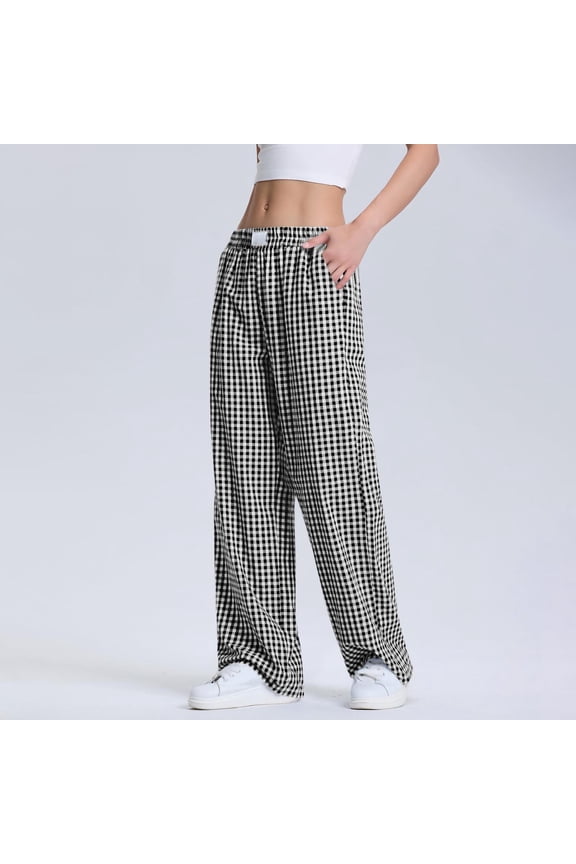 Womens Pajama Pant Spring And Summer Fashion Checkered Printed Comfortable Casual Elastic Waist Bottom Casual Pants Black S