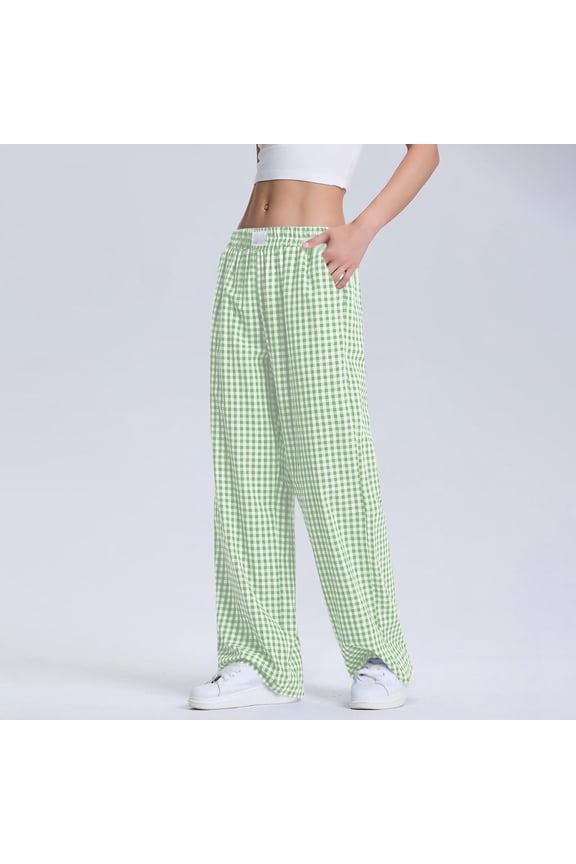Womens Pajama Pant Spring And Summer Fashion Checkered Printed Comfortable Casual Elastic Waist Bottom Casual Pants Green L