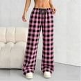 thumbnail image 1 of BRGZLK Womens Plaid Pants Trendy Elastic Waist Stretch Soft Comfy Wide Leg Pants with Drawstring and Pocket Wear Outside Long Pants Pink L, 1 of 5