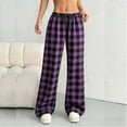 thumbnail image 1 of BRGZLK Womens Plaid Pants Trendy Elastic Waist Stretch Soft Comfy Wide Leg Pants with Drawstring and Pocket Wear Outside Long Pants Purple S, 1 of 5