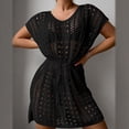 thumbnail image 1 of BRGZLK Crochet Cover Up for Women Knitted V Neck Solid Color Drawstring Slit Dress Loose Casual Beach Vacation Cut-Out Waist-Cinching Swimsuit Cover-Up Black Free Size, 1 of 8